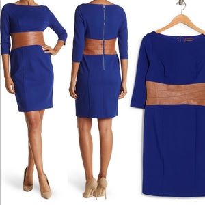 Focus By Shani Blue Sheath Dress with Leather Detail.  Size 16